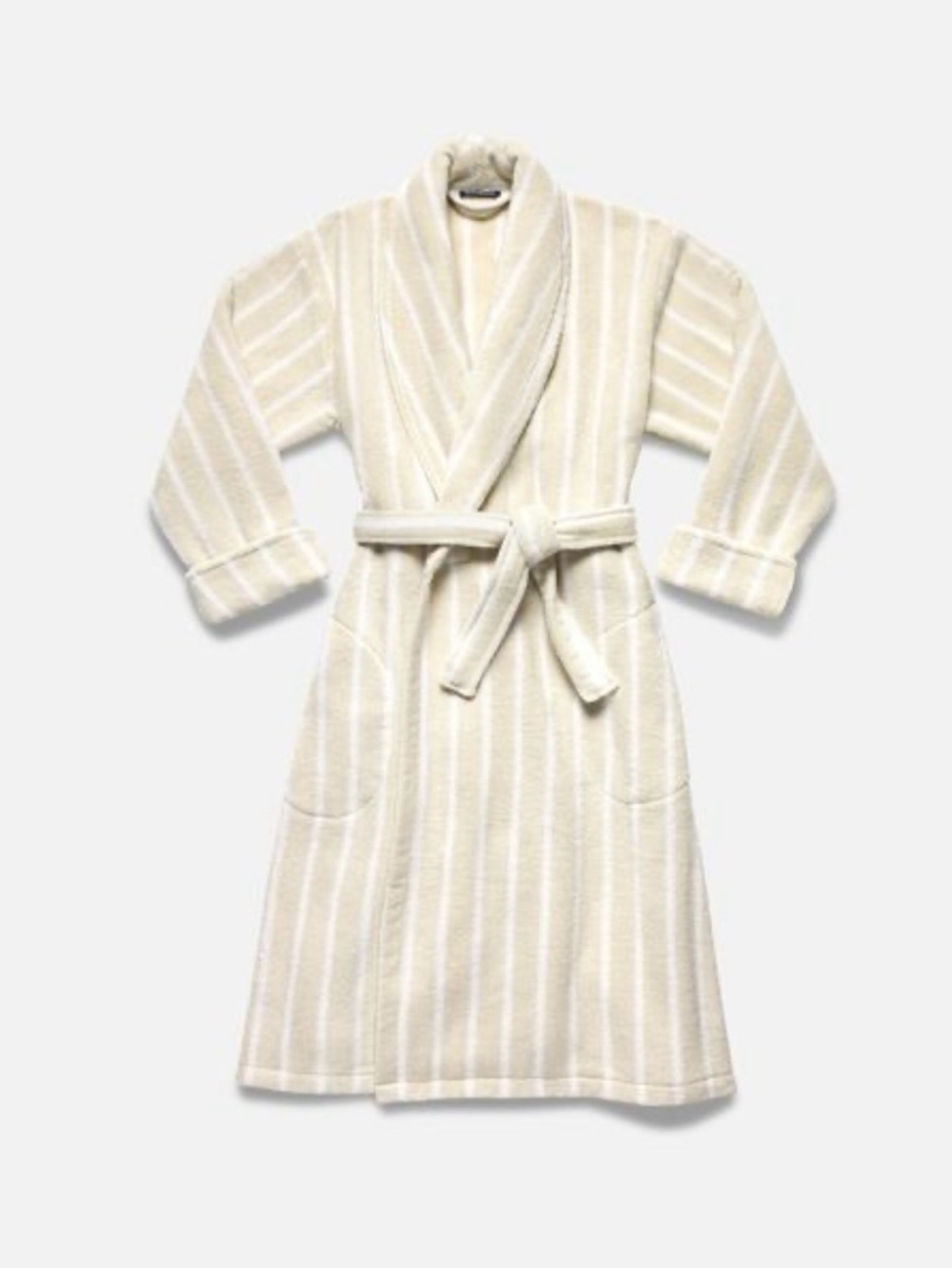 Brooklinen Luxury 100% Cotton Stone and Beige Striped Plush Robe Size L New/tags